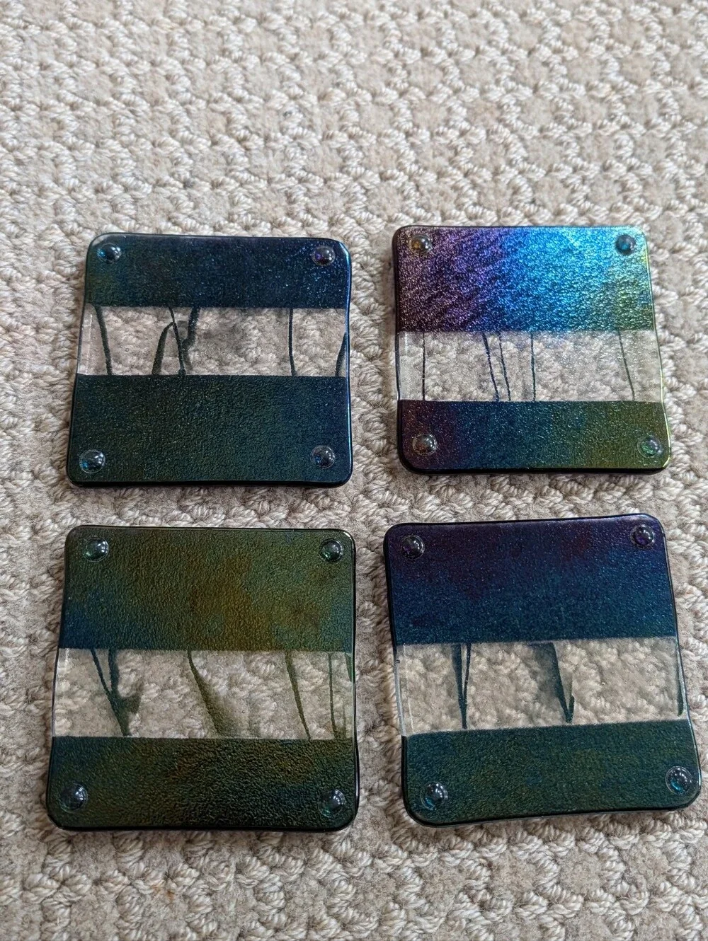 set of 4 RECYCLED DICHROIC FUSED GLASS COASTERS chris paulson